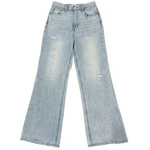 Pistola Ruby High Rise Palazzo Wide-Leg  Flare Jeans 27" Light Wash Distressed